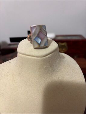 Sterling Silver Pastel Enamel Geometric Ring - Pink & Blue